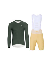 HOLOKOLO Langarm Radtrikot und Hose - ELEVATE - Beige/Grün